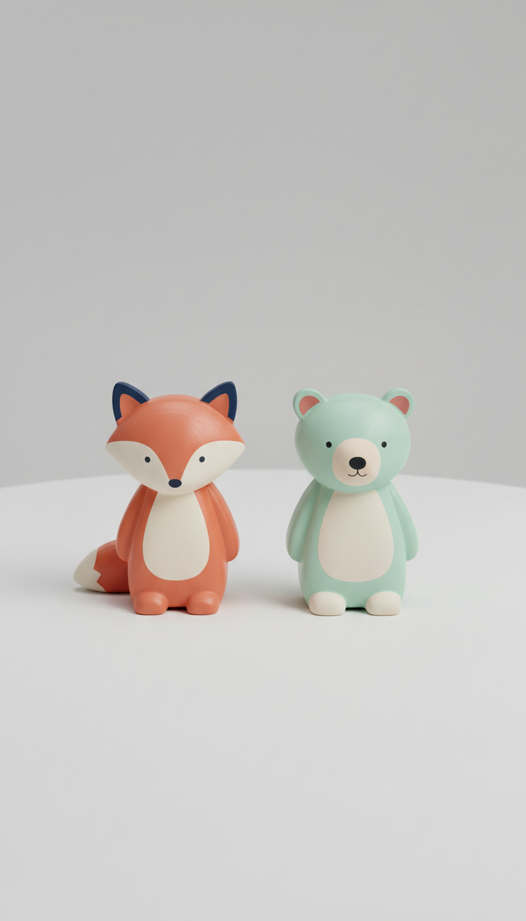 Wooden Animal Figurine Duo – Birch Wood